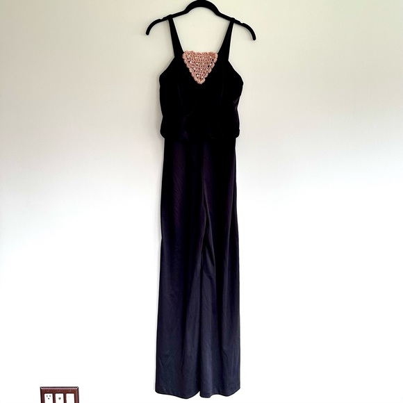 🏴VINTAGE 70s Boho Macrame Knit Woven Wide Jumpsuit - Picture 1 of 5